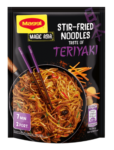 MAGGI Magic Asia Stir-Fried Noodles, rezanci z okusom omake teriyaki, vrečka, 130 g_FOP