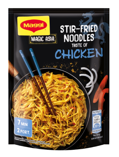 MAGGI Magic Asia Stir-Fried Noodles, rezanci z okusom piščanca, vrečka, 121 g_FOP